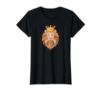 Arte Inspirado en la Fuerza y el Coraje del león con la Corona Camiseta gráfica económica, Mujer, Negro, S