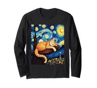 Arte Inspirado en la Noche Estrellada de Van Gogh del Gato Dormido Sereno Manga Larga