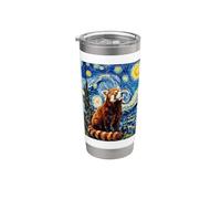 Arte inspirado en la noche estrellada de Van Gogh Panda rojo Vaso térmico de acero inoxidable de doble pared