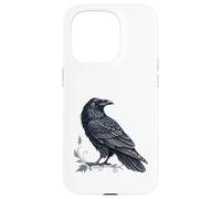 Arte intrincado de cuervo negro con detalle de hojas ornamentadas Carcasa para iPhone 15 Pro