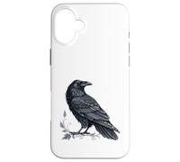 Arte intrincado de cuervo negro con detalle de hojas ornamentadas Carcasa para iPhone 16 Plus