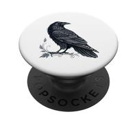 Arte intrincado de cuervo negro con detalle de hojas ornamentadas PopSockets PopGrip Adhesivo