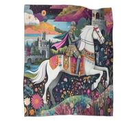 Arte Irlandés Manta Ropa De Cama para 3D White Caballo Knight Colcha Patchwork De Felpa Impresa Digitalmente para Niños Y Niñas 80x90inch(200x230cm)