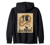 Arte japonés Border Collie Dragon Great Wave Vintage Dog Sudadera con Capucha