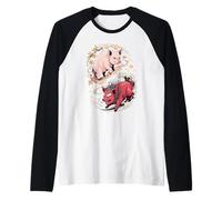 Arte Japonés Cerdo Bueno Y Diablo Cerdos Camiseta Manga Raglan