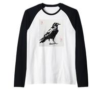 Arte japonés cuervo cuervo estilo vintage gótico Camiseta Manga Raglan