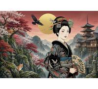 Arte japonés: Dama con Sakura Puzzle De Madera 500 Piezas Adultos Y Niños,Madera,Desafío,Anti-estrés,Rompecabezas,Deco Pared,Regalo Ideal,14 Años+,Relax,Reto,Educativo (52x38cm)