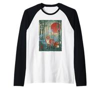 Arte japonés del Atardecer del Bosque de bambú del espíritu Camiseta Manga Raglan