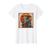 Arte japonés en Madera: Rana samurái Kanji Japonesa Camiseta gráfica económica, Mujer, Blanco, M