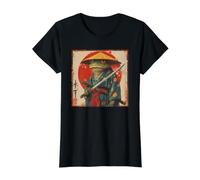 Arte japonés en Madera: Rana samurái Kanji Japonesa Camiseta gráfica económica, Mujer, Negro, L
