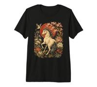 Arte Japonés Grúa Caballo Flores Sun Cherry Blossom Gráfico Camiseta Premium