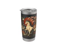 Arte Japonés Grúa Caballo Flores Sun Cherry Blossom Gráfico Vaso térmico de acero inoxidable de doble pared
