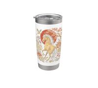 Arte Japonés Grúa Caballo Flores Sun Cherry Blossom Gráfico Vaso térmico de acero inoxidable de doble pared