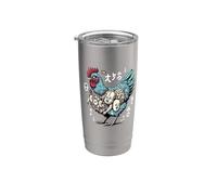Arte japonés raro gallo Ero Guro Vaso térmico de acero inoxidable de doble pared