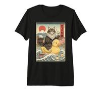 Arte japonés Ukiyo-e de Gato Ninja del Bosque Noruego Camiseta Premium