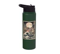 Arte japonés Ukiyo-e en bloque de madera Cat vs Monster T-Rex Stainless Steel Insulated Water Bottle