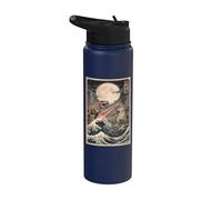 Arte japonés Ukiyo-e en bloque de madera Cat vs Monster T-Rex Stainless Steel Insulated Water Bottle