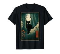 Arte japonés Ukiyo-e Night Hunter Black Cat Moon Bamboo Camiseta