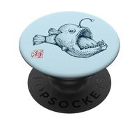 Arte Kanji japonés de Pez Rana - Peces de Aguas Profundas PopSockets PopGrip Adhesivo