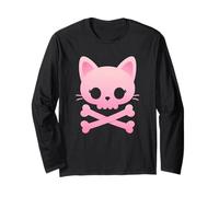 Arte Kawaii Pastel de Calavera de Gato Rosa Linda Chica Pirata Manga Larga