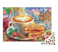 Arte Latte Corazón Pueblo Invernal Puzzle de 1000 Piezas Puzzle para Adultos Papel Relajación Decoración Hogar Regalo 70x50cm/1000pcs