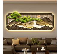 Arte LED Mural 3D con Luces Decorativas, Cuadro Paisaje Iluminado Moderno, Panel Decorativo Grande para Sala Dormitorio Pasillo Entrada Recibidor, Luz Cálida Regulable con Man A （39.3*15.8in)100*40cm