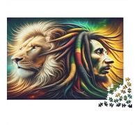 Arte León y Rostro Humano Puzzle de 1000 Piezas Puzzle para Adultos Papel Estilo Abstracto Colorido Relajante Concentración Puzzle para Toda la Familia Regalo 70x50cm/1000pcs