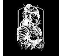 Arte lineal dibujado a mano que representa a una feroz chica samurái japonesa. Calcomanías de letras 50.4x81.8cm Se puede modificar y añadir información Blanco