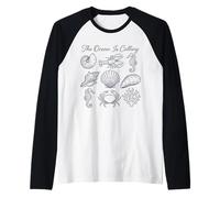 Arte Lineal Vintage de The Ocean Is Calling Marine Life Camiseta Manga Raglan