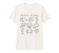 Arte Lineal Vintage de The Ocean Is Calling Marine Life Camiseta Premium