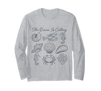 Arte Lineal Vintage de The Ocean Is Calling Marine Life Manga Larga