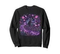 Arte mágico de fantasía Nocturna Floral con Forma de Gato Negro Iluminado por la Luna Sudadera
