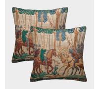 Arte Medieval, Escena de Dos ejércitos enfrentados en un Bosque Fundas De Almohada 2 Paquetes 45x45cm, Cojín Cuadrado,Adecuada para Sofá Cama,Coche Y Decoración del Hogar