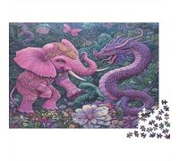 Arte Mexicano 1000 Piezas Rompecabezas para Adultos Pink Elefante Fighting with Purple Dragon para Amantes O Amigos Imposable 38x26cm/1000pcs