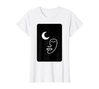 Arte Minimalista de línea de Cara de Luna Creciente Camiseta gráfica económica, Mujer, Blanco, L