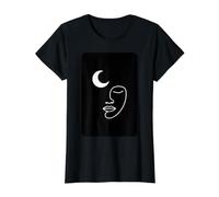 Arte Minimalista de línea de Cara de Luna Creciente Camiseta gráfica económica, Mujer, Negro, XL