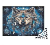 Arte Místico Lobo-Estilo Atrapasueños Espiritual Rompecabezas 1000Pc de Papel Reciclado: Arte Lobo Tribal Colorido para Adultos 14-99 Años Decoración del Hogar y Regalo 70x50cm/1000pcs