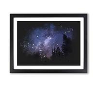 Arte moderno enmarcado con diseño de bosque por la noche, listo para colgar, para sala de estar, dormitorio, decoración de oficina en casa, negro, A3 (46 x 34 cm)