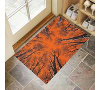 Arte Moderno Felpudo Antideslizante - Bosque En Pintura A Tinta Trampa de Tierra Felpudo Exterior e Interior para una Entrada Limpia - Fácil de Cuidar - Color Naranja