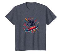 Arte Motivacional Inspirado en crayones Stay Sharp para creativos Camiseta, Niños, Azul Jaspeado, 12 años