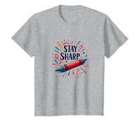 Arte Motivacional Inspirado en crayones Stay Sharp para creativos Camiseta, Niños, Gris Jaspeado, 6 años