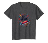 Arte Motivacional Inspirado en crayones Stay Sharp para creativos Camiseta, Niños, Jaspeado Oscuro, 4 años