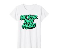 Arte Motivacional Sé tu Propio héroe Graffiti tipografía Camiseta gráfica económica, Mujer, Blanco, M