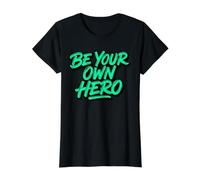 Arte Motivacional Sé tu Propio héroe Graffiti tipografía Camiseta gráfica económica, Mujer, Negro, M