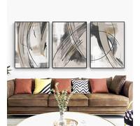 Arte Mural-3 Imágenes Set-Póster Abstracto Neutro Moderno Nórdico Con Trazos Simples y Líneas Pintura en Lienzo para Galería Pared Sala de Estar Cocina Oficina Decoración del Hogar-60*90cm(sin marco)