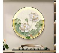 Arte Mural 3D Con Diseño De Loto E Iluminación, Escultura Colgante Con Interfaz USB, Acabado En Porcelana Cristalina Y Marco De Aluminio; Pintura Decorativa(B,80cm)