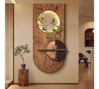 Arte mural 3D en arenisca con luz LED, escultura decorativa de pared LED con plantas artificiales, jarrón de cristal, escultura de arte moderno para sala de estar y dormitorio (Nogal 1 70*14