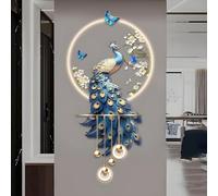 Arte mural 3D moderno con luz LED, fresco mural iluminado de pavo real para decoración del hogar, fuente de alimentación enchufable, mural mural 3D con marco de metal, para sala de estar, entrada, pas