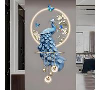 Arte mural 3D moderno con luz LED, fresco mural iluminado de pavo real para decoración del hogar, mural mural 3D con fuente de alimentación enchufable y marco de metal, para sala de estar, entrada, pa