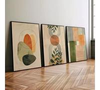 Arte mural abstracto bohemio con plantas tropicales y formas geométricas minimalistas (80x120cm x 3/sin marco)
